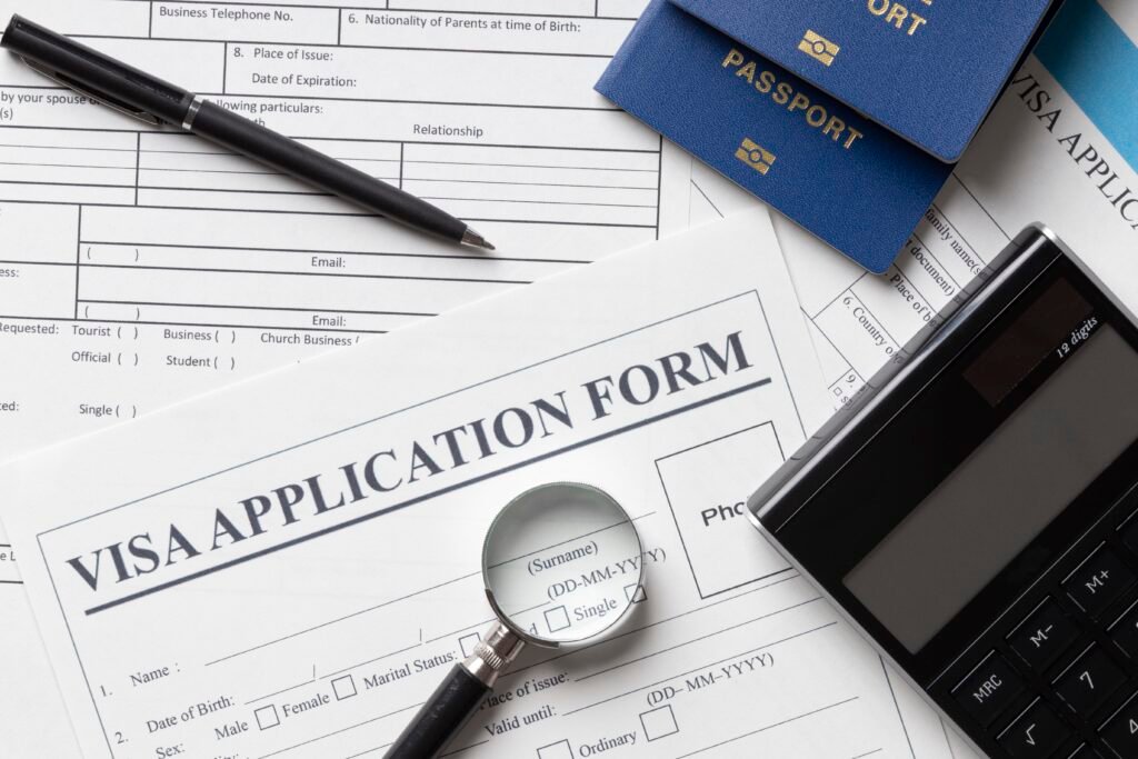 top view visa application arrangement